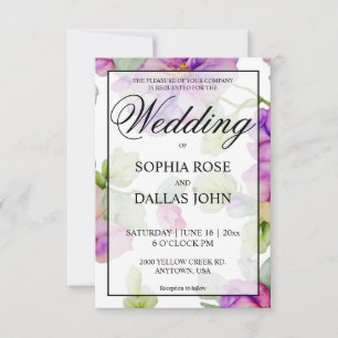 Invitation Elégant rose violet aquarelle Mariage floral