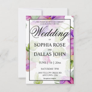 Invitation Elégant rose violet aquarelle Mariage floral