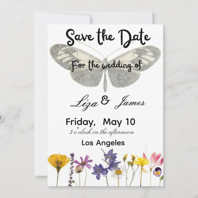 Invitation elegant roses and butterfly wedding  (Devant)