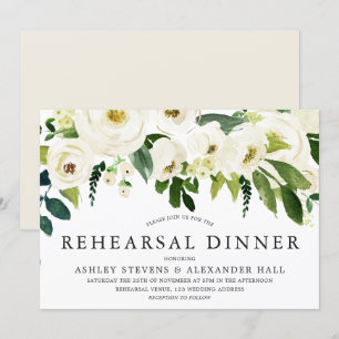 Invitation Elégant Roses Blanches Beau Dîner De Répétition
