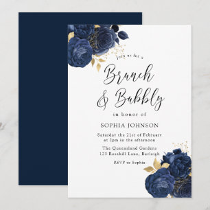 Invitation Elégant Roses de la marine Brunch Bubbly Fête des 