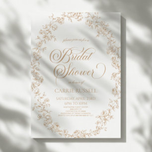 Invitation Élégant Roses Florales Beige Ligne d'Art pour Baby