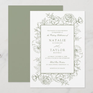 Invitation Élégant Roses floraux Cadre Sage Mariage vert