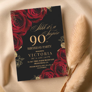 Invitation Elégant Roses Noires et Rouges Florales 90e annive