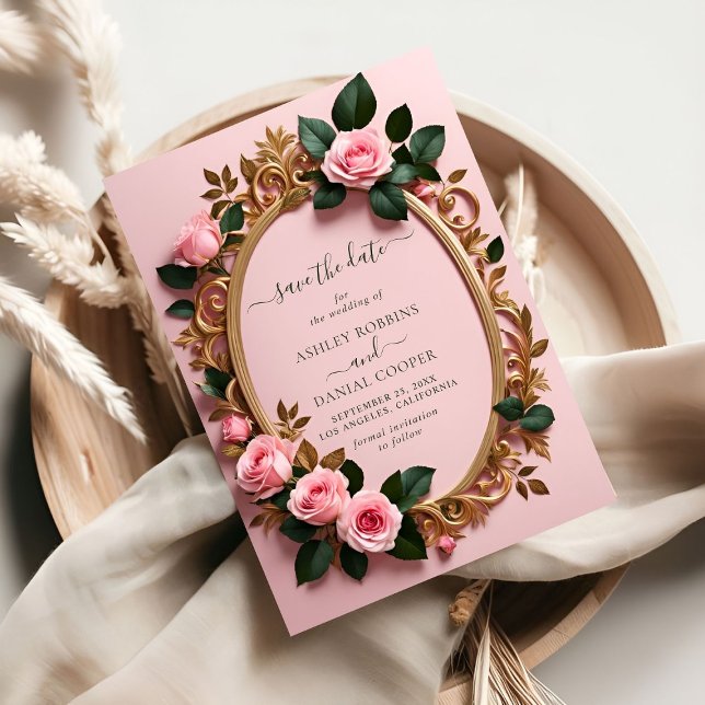 Invitation Élégant Rosy Floral Art Nouveau Enregistrer La Dat (Créateur téléchargé)