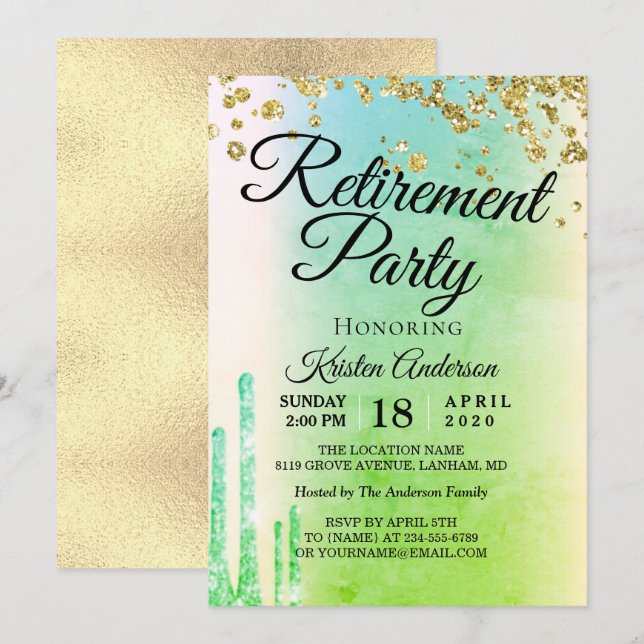 Invitation Elégant Rosy Sparkly Parties scintillant Retraite  (Devant / Derrière)