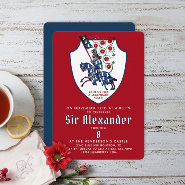 Invitation Elégant Rouge Blanc Rouge Rouge Armor Médiéval Che (Créateur téléchargé)