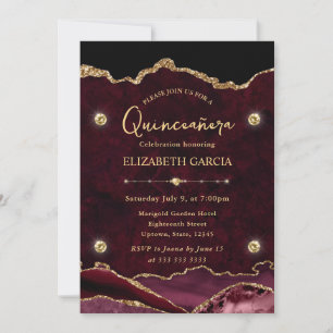 Invitation Élégant Rouge et Or Parties scintillant Agate Quin
