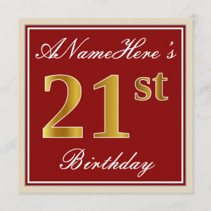 Invitation Elégant, rouge, Faux Gold 21e anniversaire ; Nom p