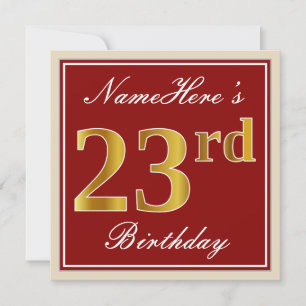 Invitation Elégant, Rouge, Faux Gold 23ème anniversaire; Nom 