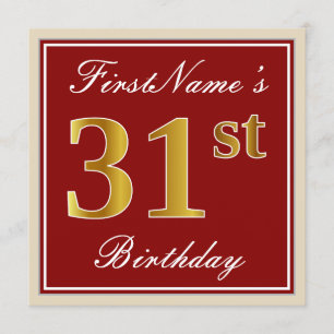 Invitation Elégant, rouge, Faux Gold 31e anniversaire ; Nom p
