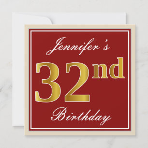 Invitation Elégant, Rouge, Faux Gold 32e anniversaire; Nom pe