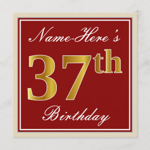 Invitation Elégant, Rouge, Faux Gold 37e anniversaire; Nom pe