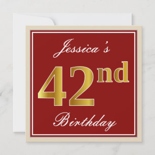 Invitation Elégant, Rouge, Faux Gold 42e anniversaire; Nom pe