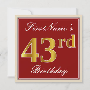Invitation Elégant, Rouge, Faux Gold 43ème anniversaire; Nom 