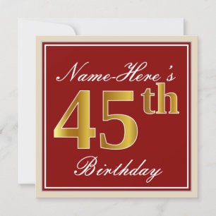 Invitation Elégant, Rouge, Faux Gold 45e anniversaire; Nom pe