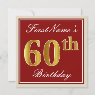 Invitation Elégant, Rouge, Faux Gold 60e anniversaire; Nom pe