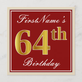 Invitation Elégant, rouge, Faux Gold 64e anniversaire ; Nom p