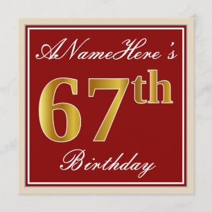 Invitation Elégant, Rouge, Faux Gold 67e anniversaire; Nom pe