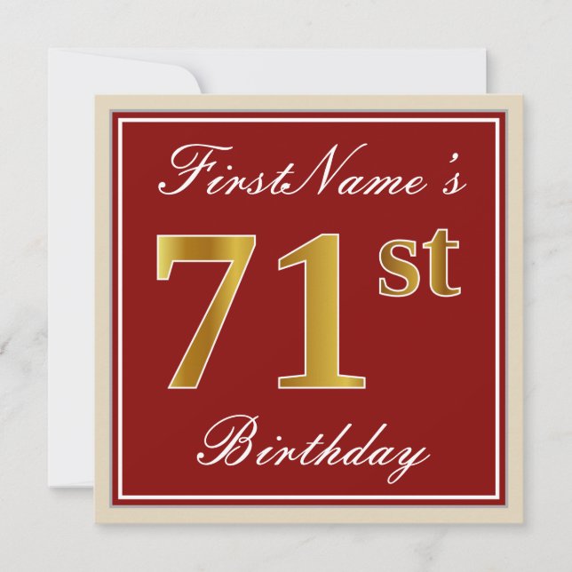 Invitation Elégant, Rouge, Faux Gold 71e anniversaire; Nom pe (Devant)
