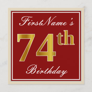 Invitation Elégant, rouge, Faux Gold 74e anniversaire ; Nom p