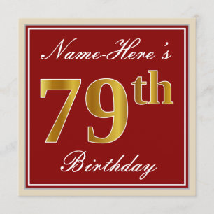 Invitation Elégant, Rouge, Faux Gold 79e anniversaire; Nom pe