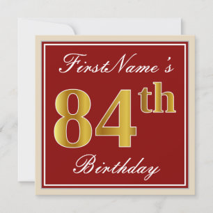 Invitation Elégant, Rouge, Faux Gold 84e anniversaire; Nom pe