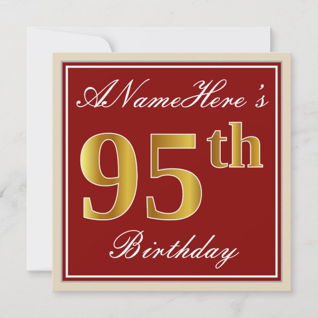 Invitation Elégant, Rouge, Faux Gold 95e anniversaire; Nom pe (Devant)