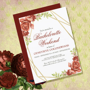 Invitation Élégant Rouge Floral Bachelorette Week-end Itinéra