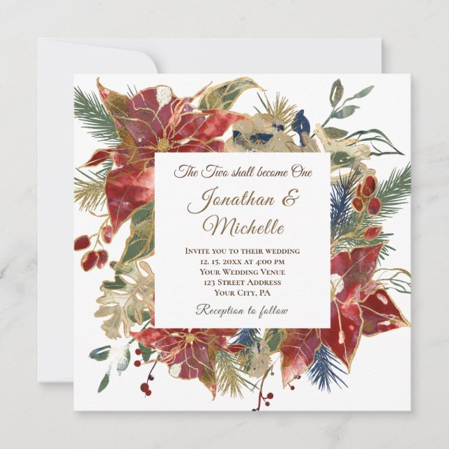 Invitation Élégant rouge floral Mariage chrétien d'hiver (Devant)