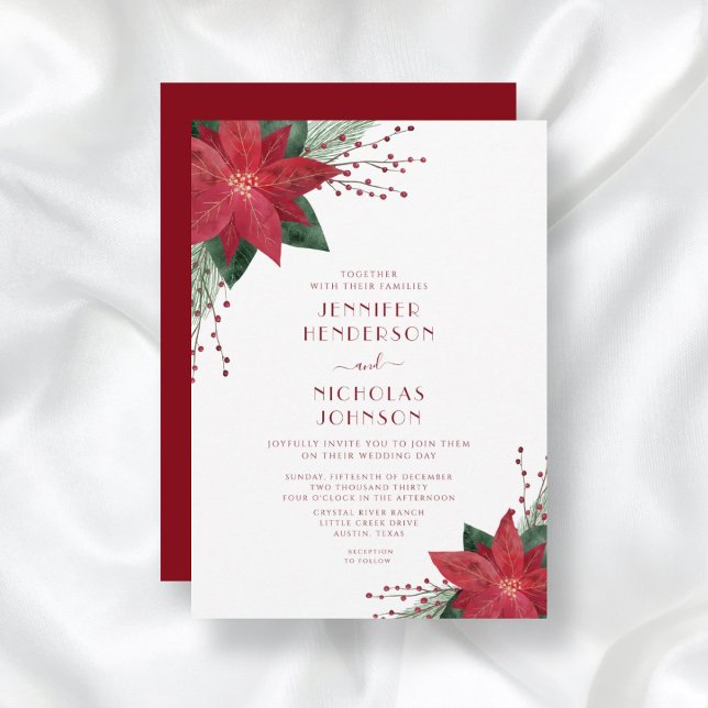 Invitation Élégant rouge floral Poinsettia Mariage de Noël (Créateur téléchargé)