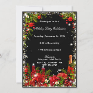 Invitation Élégant rouge manger Boire Soit Joyeux Noël Fête