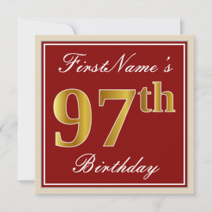 Invitation Elégant, Rouge, Or Faux 97e Anniversaire ; Nom per