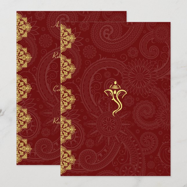 Invitation Élégant Rouge & Or Vinayaka Mariage Insertion (Devant / Derrière)