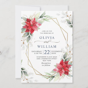 Invitation Elégant Rouge Poinsettia Mariage de verdure hivern