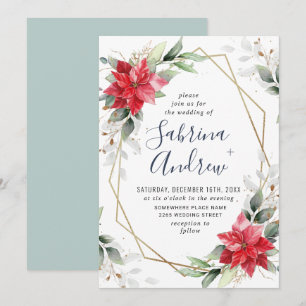 Invitation Elégant Rouge Poinsettia Mariage de verdure hivern