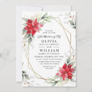 Invitation Elégant Rouge Poinsettia Mariage de verdure hivern