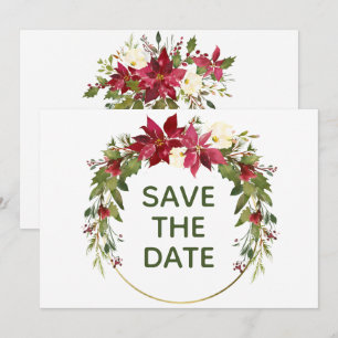 Invitation Élégant Rouge Poinsettia Noël Enregistrer La Date