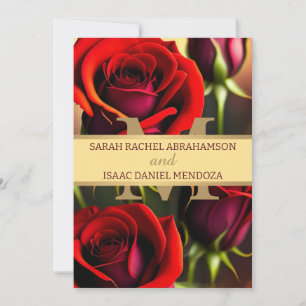 Invitation Elégant Rouge Roses Or Beau Mariage