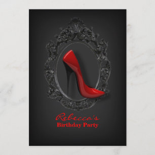 Invitation élégant rouge stiletto moderne girly fête d'annive