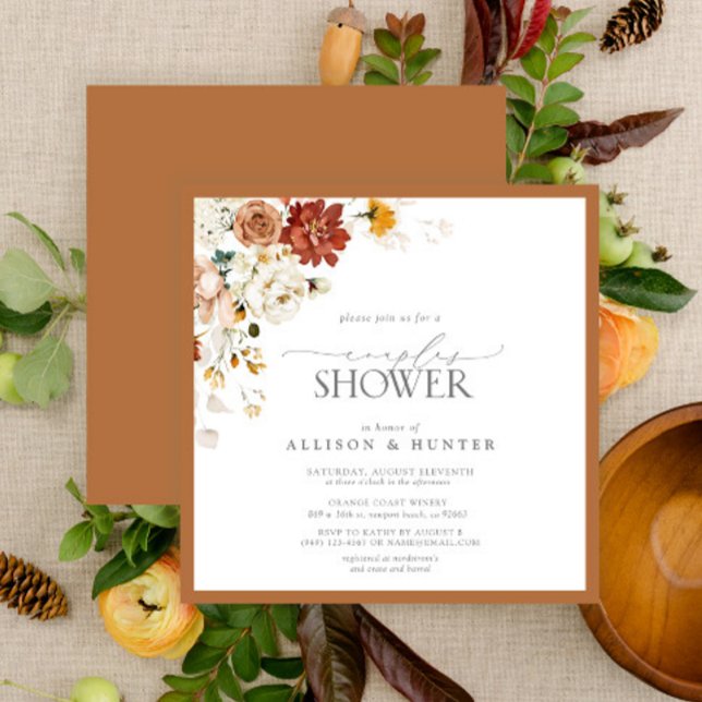 Invitation Elégant rouille Orange Aquarelle Couples Douche In (Créateur téléchargé)