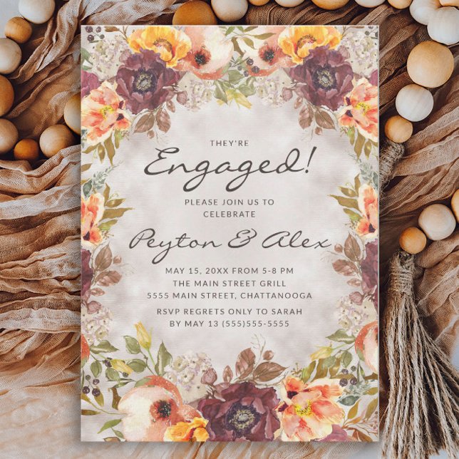 Invitation Elégant rouille Orange Automne Floral Engagement (Créateur téléchargé)