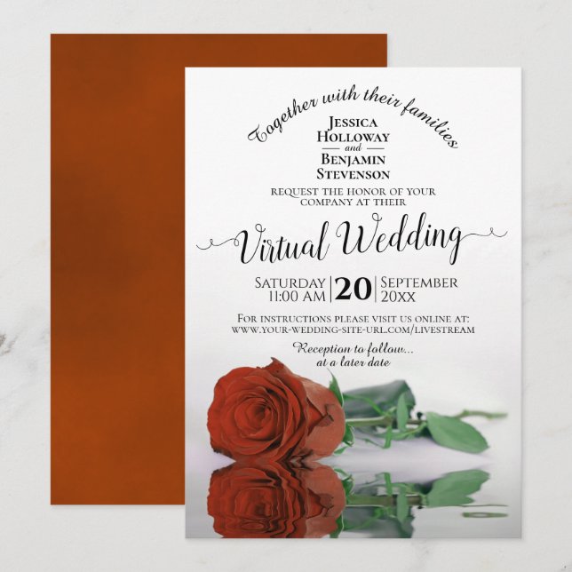 Invitation Elégant rouille Orange Romantique Rose virtuel Mar (Devant / Derrière)