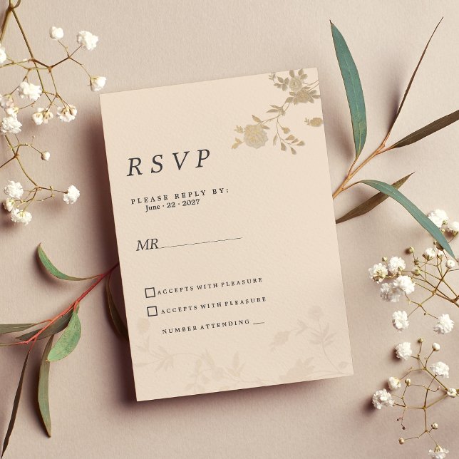 Invitation Elégant roux de pêche romantique floral RSVP (Elegant gold blush peach romantic floral RSVP)