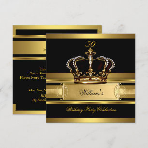 Invitation Elégant Royal Black Gold Anniversaire Prince King 