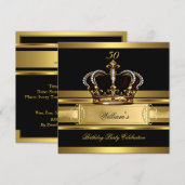 Invitation Elégant Royal Black Gold Anniversaire Prince King 