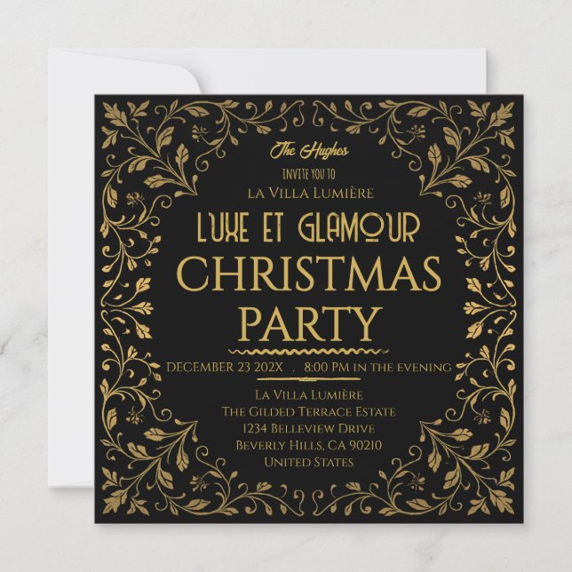 Invitation Elegant Royal Black & Gold Christmas Party  (Devant)