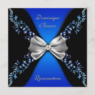 Invitation Élégant Royal Blue Black Diamond Bow
