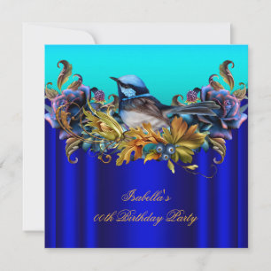 Invitation Elégant Royal Blue Bluebird Turquoise Gold Anniver