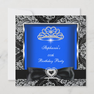 Invitation Elégant Royal Blue Damask Silver Black Party